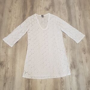 White Eyelet V-Neck Swim Cover-Up Tunic
